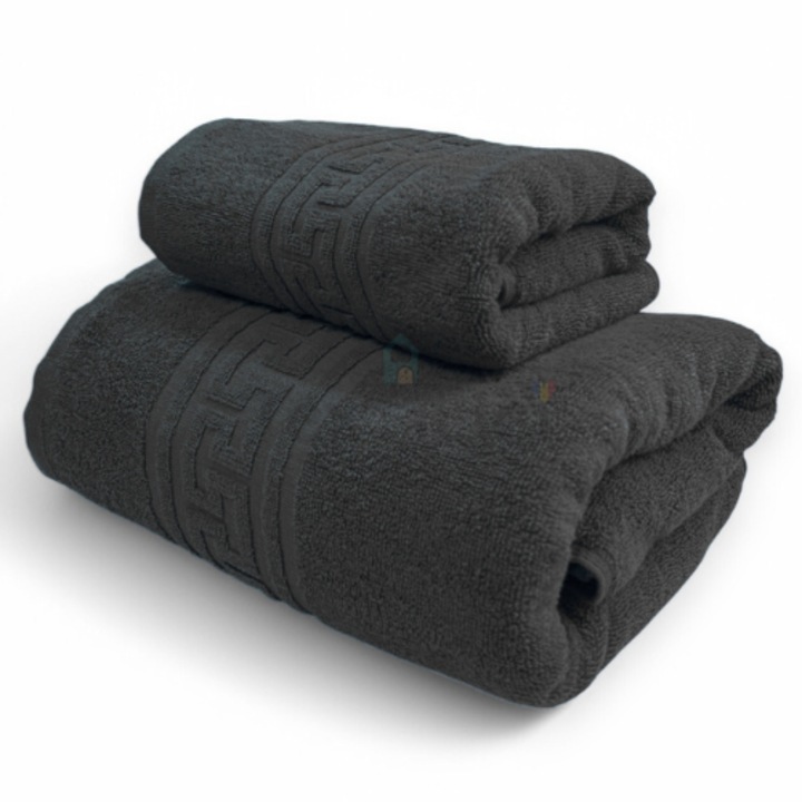 Комплект от 2 кърпи за баня 100% памук, 50X90 см, 70x140 см, TextiLici, Черни