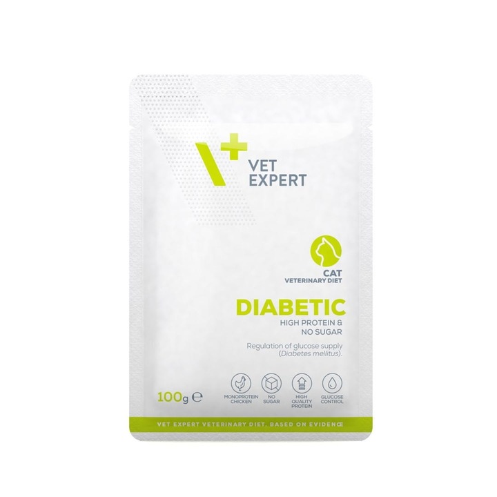 Ветеринарна диета за котки, Vetexpert, с пиле, без глутен, 100g, за диабетици