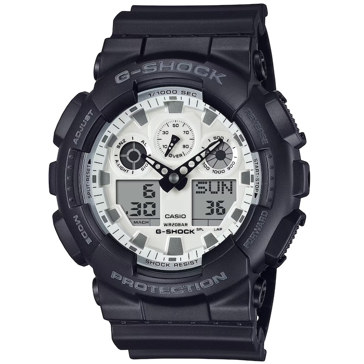 Ceas Casio G-SHOCK GA-100WD-1AER, negru, curea cauciuc, rezistent la apa 20 ATM, mecanism quartz, barbati