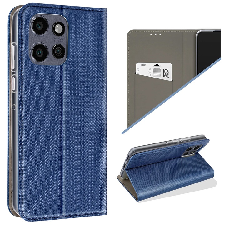 Калъф за Motorola Edge 50 Neo, тип книга, с магнитно затваряне, вътрешен джоб, текстуриран материал, Smart Stand, син
