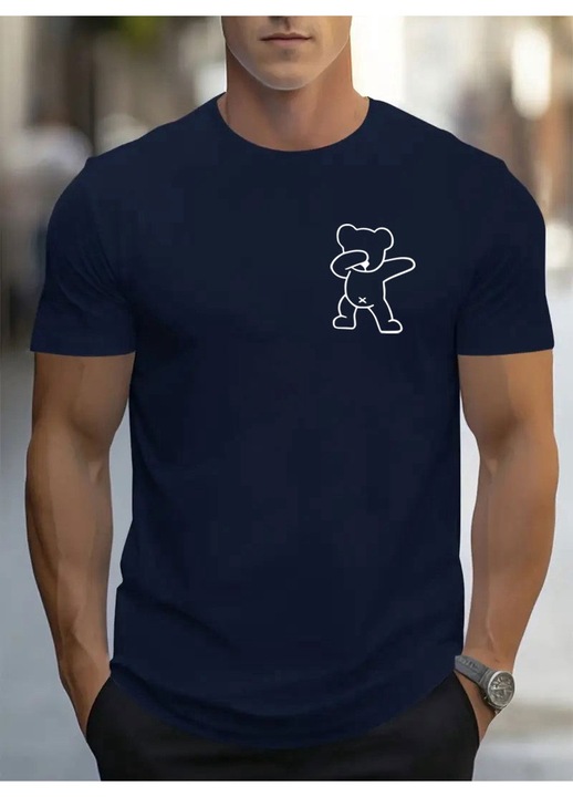 Мъжка тениска, Dabbing Bear, ежедневна, минималистична, тъмносиня, M