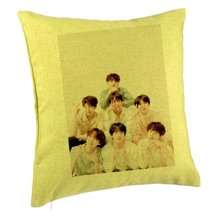Декоративна възглавница BTS Army 7, 40×40 см, зелена, подвижна калъфка, духало