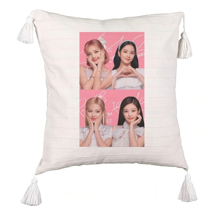 Perna Personalizata cu Franjuri BlackPink, Model 15, 45×45 cm, Cu fermoar
