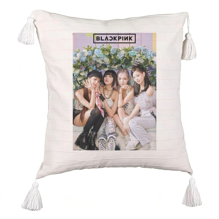 Perna Personalizata cu Franjuri BlackPink, Model 11, 45×45 cm, Cu fermoar