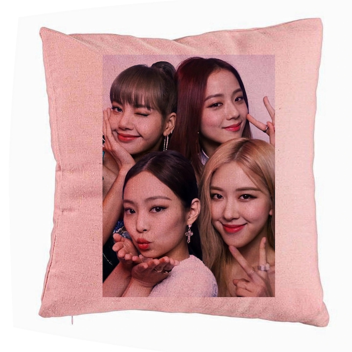 Декоративна възглавница BlackPink, Модел 8, 40x40 см, Розова, Сваляща се калъфка, Маншон