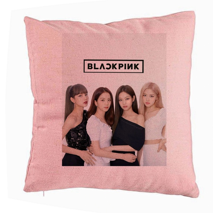 Декоративна възглавница BlackPink, Модел 6, 40x40 см, Розова, Сваляща се калъфка, Маншон