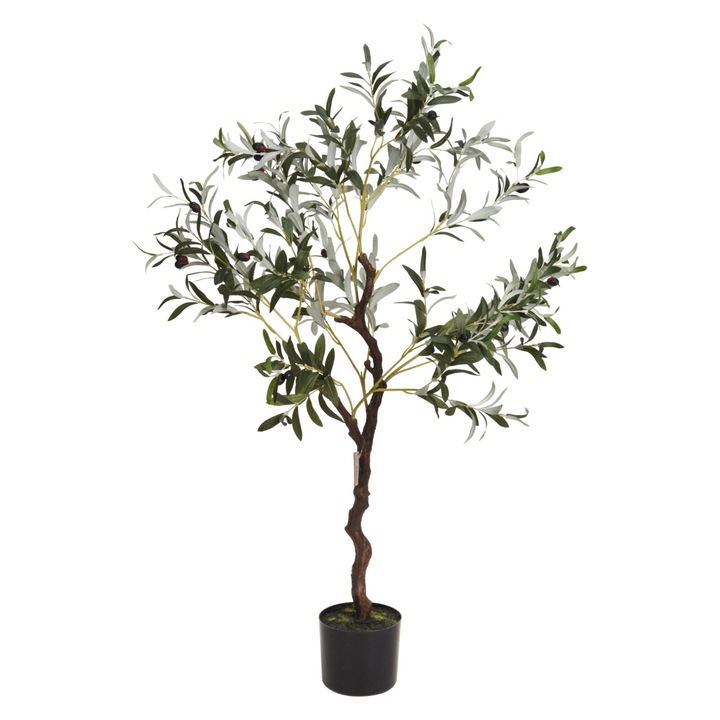 Planta decorativa artificiala maslin in ghiveci negru, inaltime 120 cm
