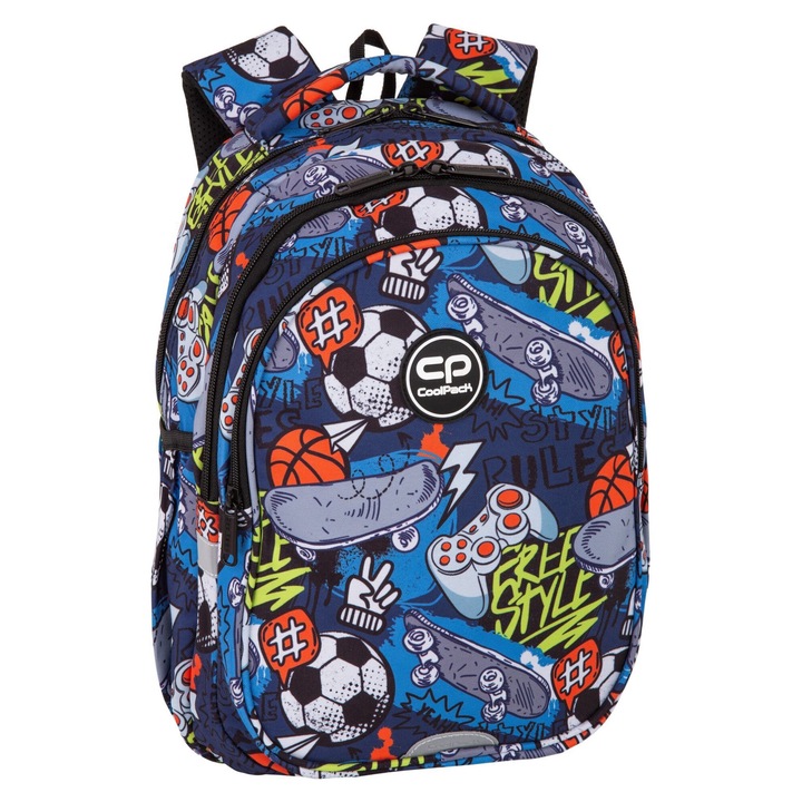 Ученическа раница, Coolpack, Jerry, Модел: hobby, 3 отделения, Отделение за лаптоп, Ергономичен гръб, Регулируеми презрамки, Многоцветна, За момчета, За начално училище