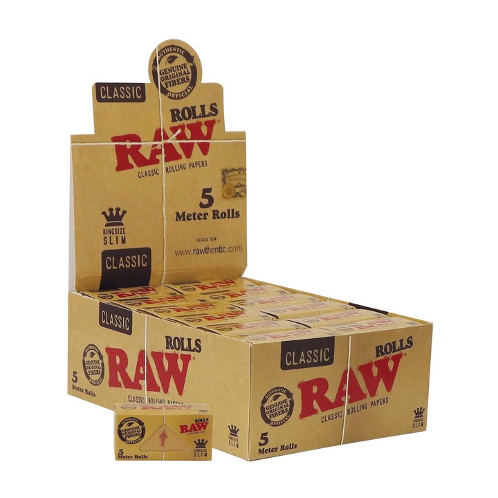 Hartie de rulat naturala RAW Classic Rolls, Slim, 5m , 24 buc