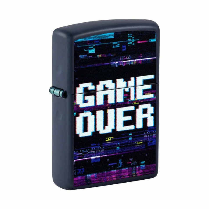 Bricheta Zippo Game Over Navy Matte, metal, sistem Windproof, 5,7x3,9x1,3cm