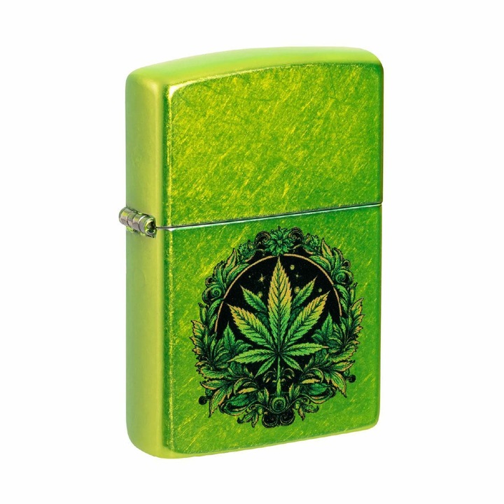 Bricheta Zippo, design frunza, metal, sistem Windproof, 5,7x3,9x1,3cm