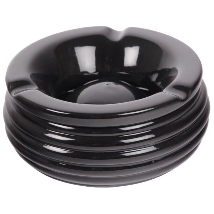 Scrumiere ceramica, neagra, 14x7cm, set cu doua parti