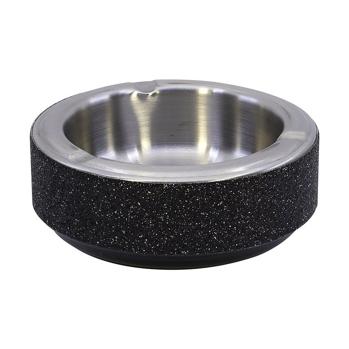 Scrumiera metalica, argintiu/negru, 11x4.5cm