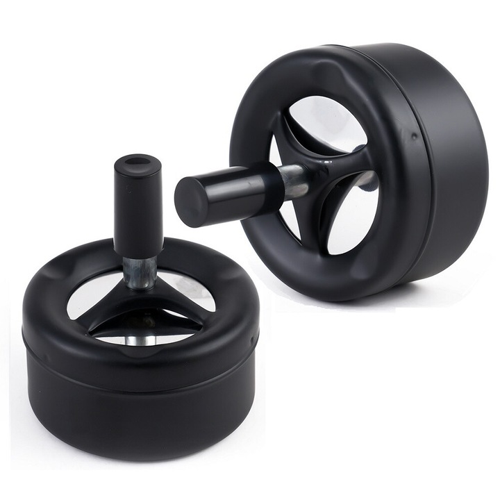 Scrumiere rotativa, 8cm, metal, neagra, pentru interior si exterior