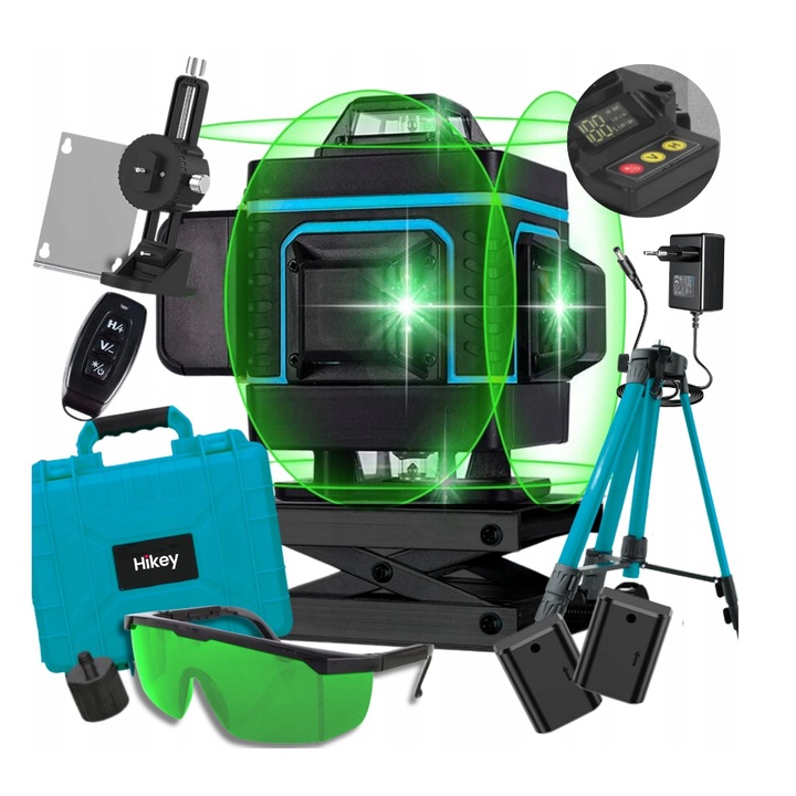 Комплект лазерен нивелир Durabuild 4D, 16 линии, 360°, със стойка и кутия, 2 батерии