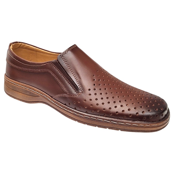 Pantofi barbati casual, din piele naturala, cu elastic 200314, Maro