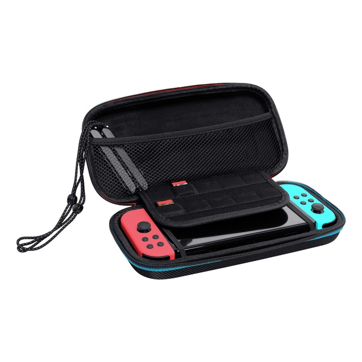 Kemény tok Nintendo Switchhez, Trust, fekete, 10 játékhely, 130x260x50mm