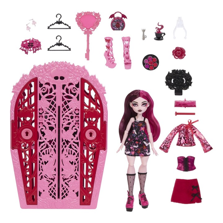 Комплект кукли Monster High Draculaura Season 5, 22 аксесоара, многоцветен, за момичета, 4 години +