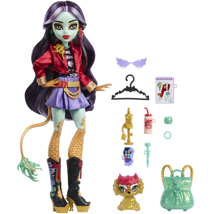 MONSTER HIGH Jinafire Дълга модна кукла, многоцветна, със сваляща се рокля, препоръчва се за 4 години +