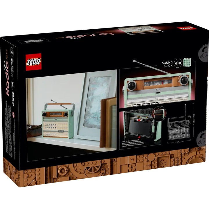 Set de constructie LEGO Icons, Radio Portabil Retro, 906 piese, 230x320x70mm