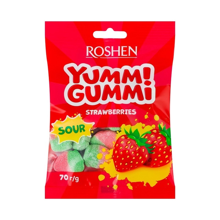 Set 3 pungi de jeleuri Strawberries, 3x70g, Roshen