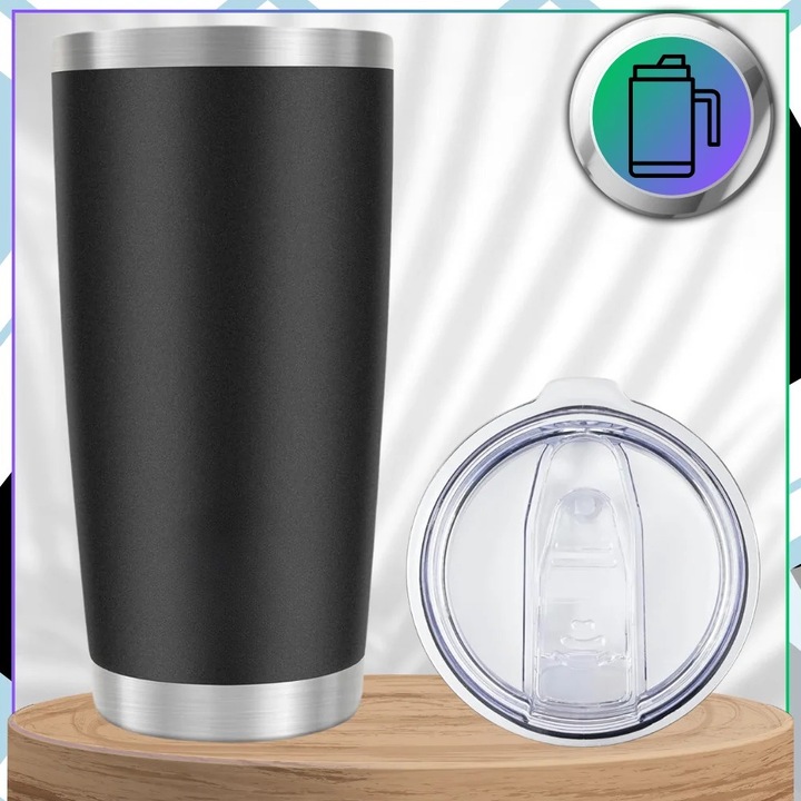 Termos 600ML, inox, capac cu buton, design ergonomic, antiderapant, 18x8,7cm