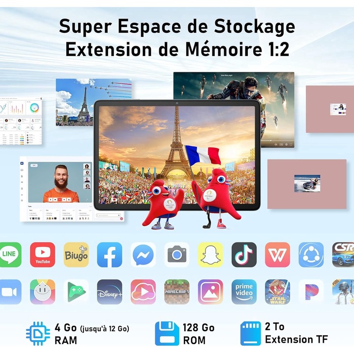 Таблет Blackview Tab 60 WiFi, 10.1 инча, Android 15, 120Hz, 2.4G+5G, WiFi 6, 12GB Ram (4GB + 8GB разширяема), 128GB ROM, разширяема 1TB, 5100mAh, сив