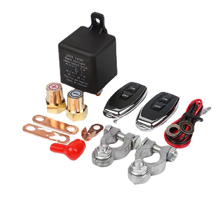 Set comutator de deconectare a bateriei cu telecomanda, 12V/200A, 2 buc, negru