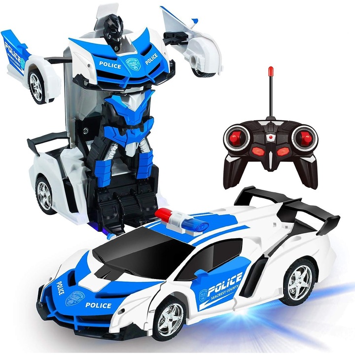 Masina RC Transformabila 2 in 1, 1:18, cu Lumini, Baterie Reincarcabila, 360° Rotire, pentru Copii