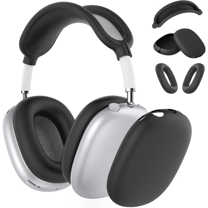 Husa din silicon 3-in-1 pentru casti AirPods Max, protectie ultra, neagra