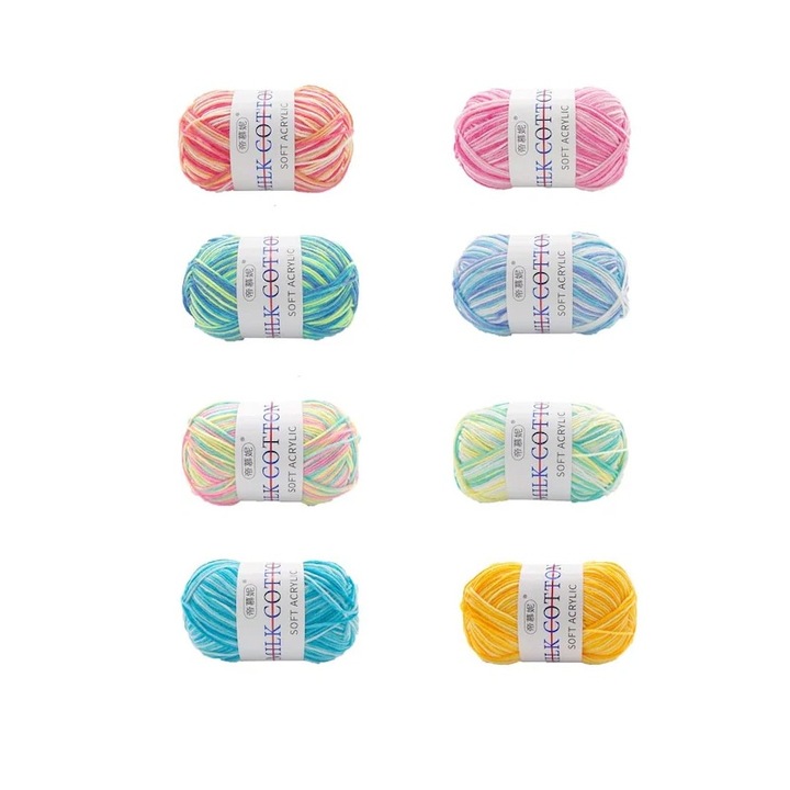 8 darabos kötő- és horgolófonal készlet, tartós, szakadásálló, a színek nem fakulnak ki könnyen, pamut, 50 g, 8 szín