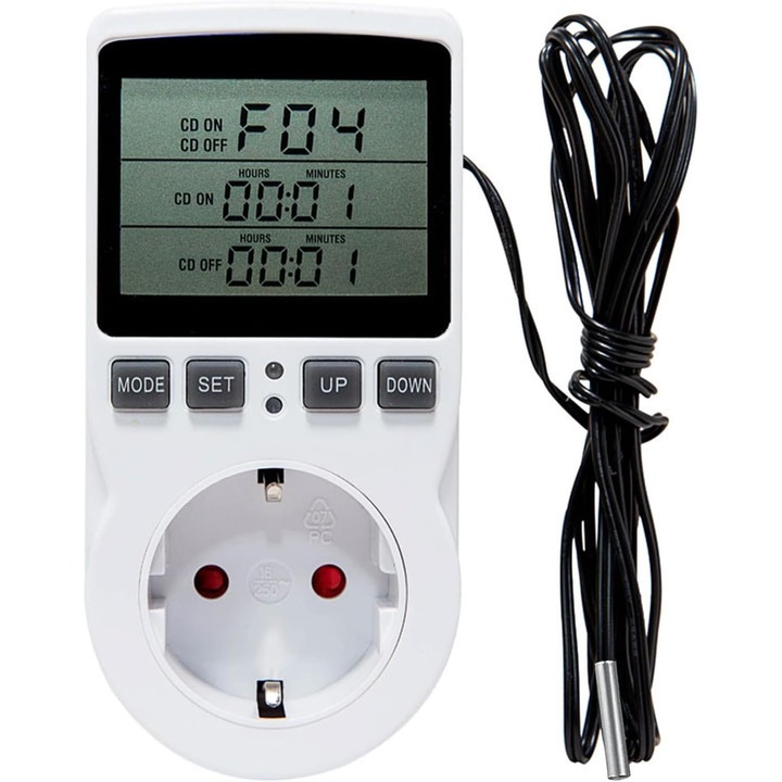 Цифров термостатен контакт 230V, контрол на температурата, температурен сензор, 16A, 1.8м кабел