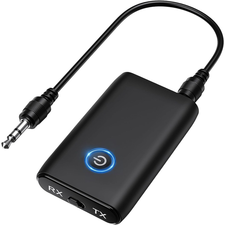 Adaptor Bluetooth 5.0 pentru masina, 2 in 1, compact, 64x37x12mm, 11g, negru