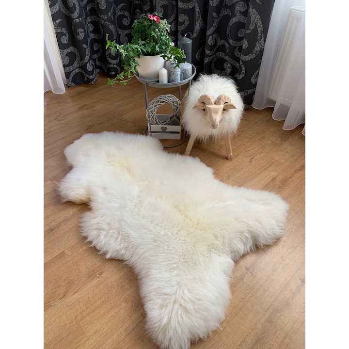 Covor, Sheepmania, piele de oaie, 120-140cm x 70-80cm, pufos, crem