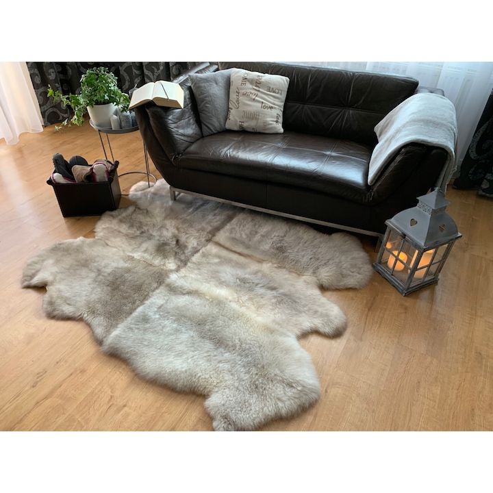 Килим, Sheepmania, овча кожа, бежово/сиво, 160x130см