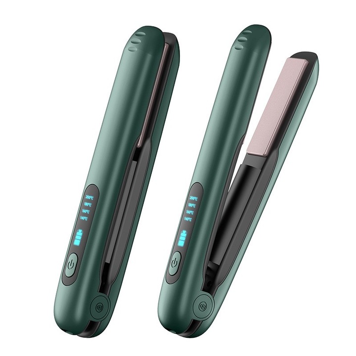 Placa de par fara fir, adaptor tip c, 4 trepte de temperatura, tensiune 5v, capacitate baterie 5000 mah, indreptat, ondulat, 23.5 x 3.3 x 4.5 cm, verde