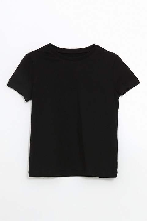 LC WAIKIKI, Tricou de bumbac cu decolteu la baza gatului, Negru