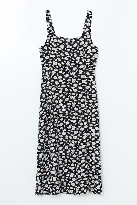 LC WAIKIKI, Rochie midi cu model floral, Alb/Negru, L