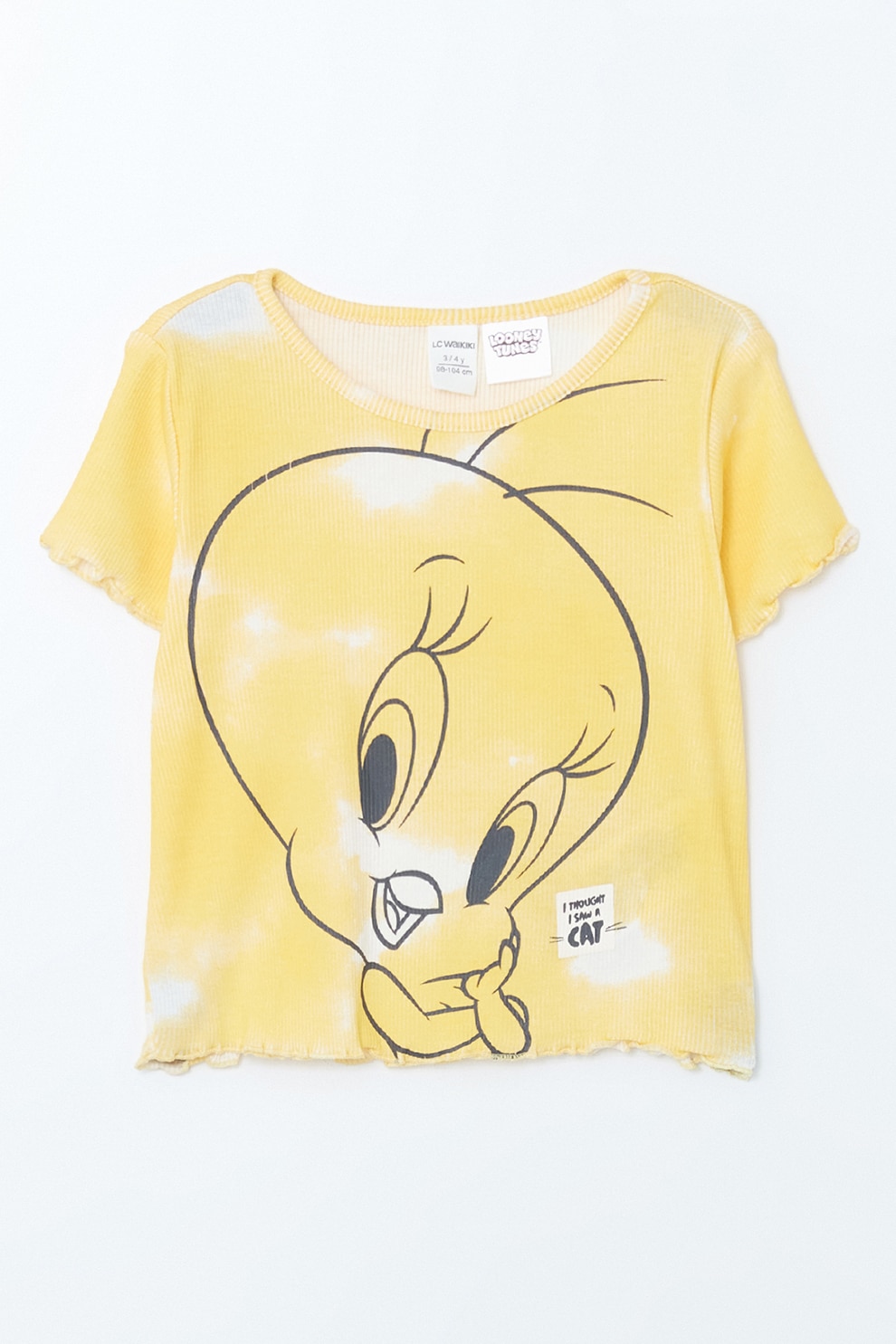 LC WAIKIKI, Tricou cu model tie-dye si imprimeu Tweety, Galben pal, Alb optic, 80-92 CM