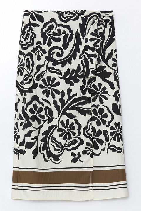 LC WAIKIKI, Fusta petrecuta cu imprimeu floral, Negru/Maro fango/Alb murdar, 2XL