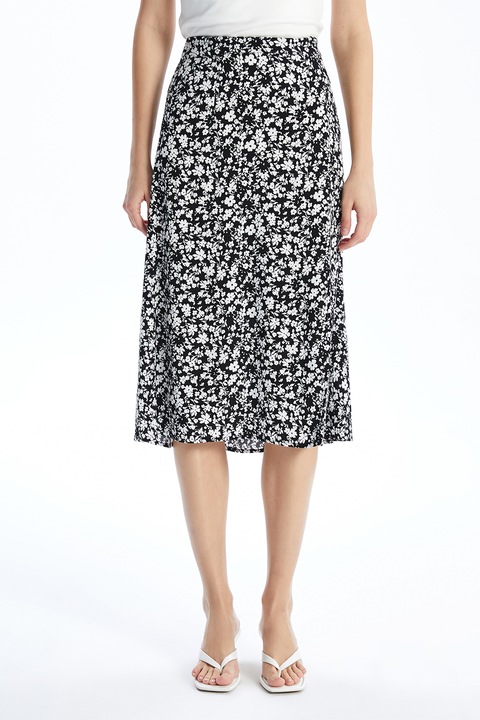 LC WAIKIKI, Fusta cu imprimeu si slit lateral, Alb/Negru, 2XL