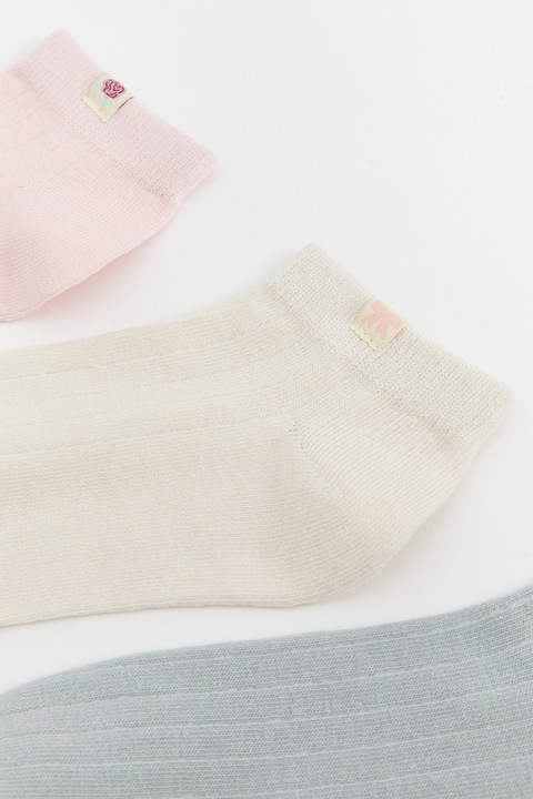 LC WAIKIKI, Set de sosete pana la glezna - 3 perechi, Albastru prafuit, Roz pal, Crem, 39-40