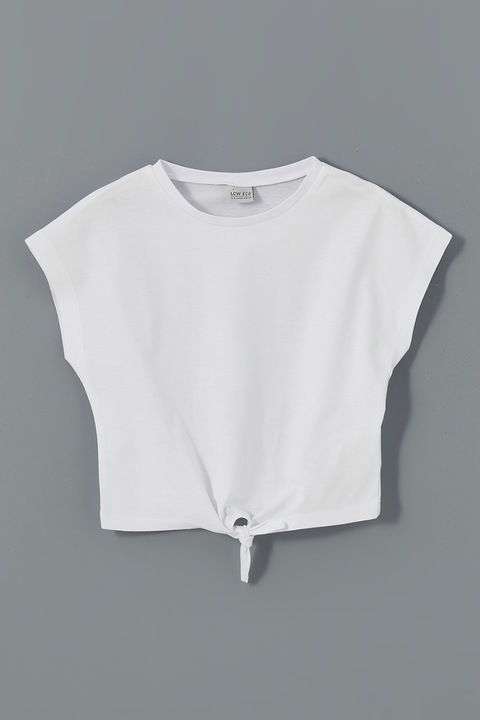 LC WAIKIKI, Tricou crop de bumbac cu prindere la terminatie, Alb optic