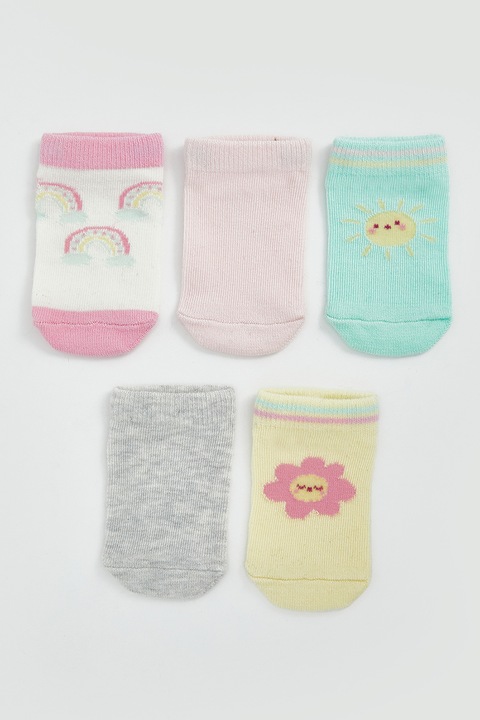 LC WAIKIKI, Set de sosete scurte din amestec de bumbac - 5 perechi, Albastru aquamarin/Galben pal/Gri melange