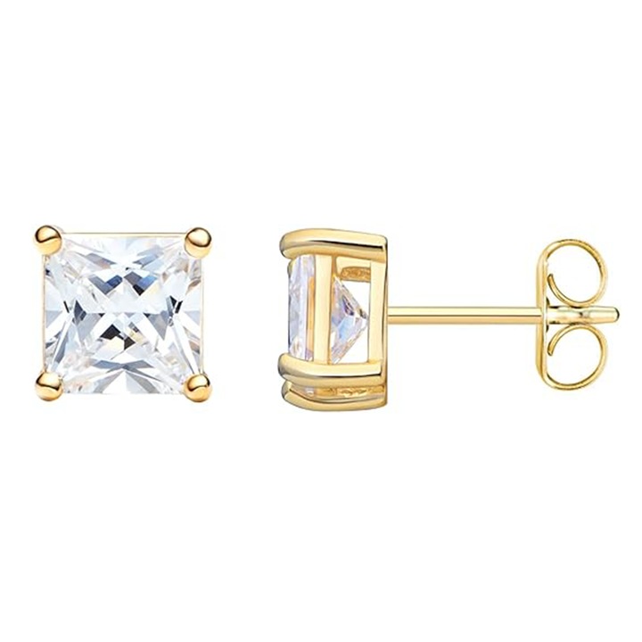 Дамски обеци с цирконий, TREXORA, хипоалергенни, сребърна игла S925, злато