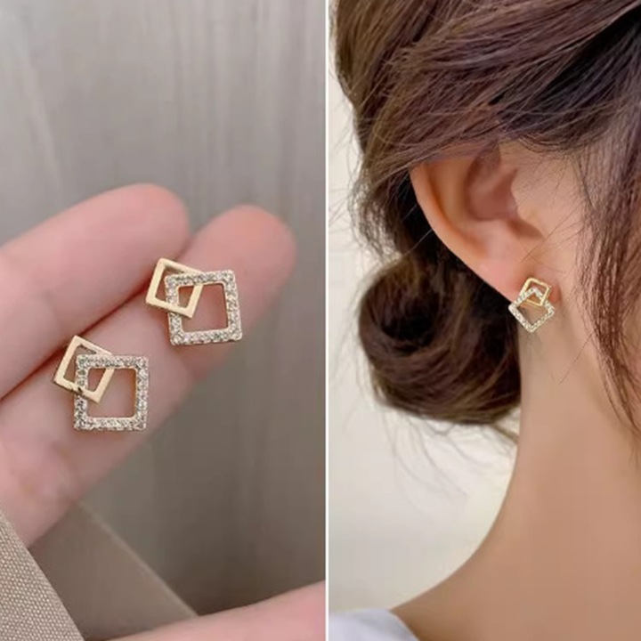 Cercei dama, Geometrici Patrati, TREXORA, placati cu Aur 14K, Auriu