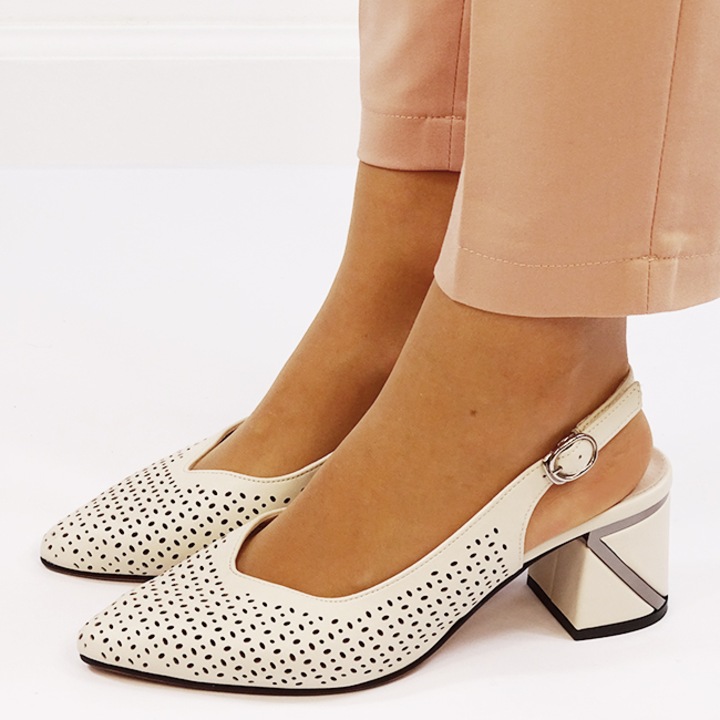 Pantofi din piele naturala decupati B-BY6885-3 01 Crem 9353, Crem