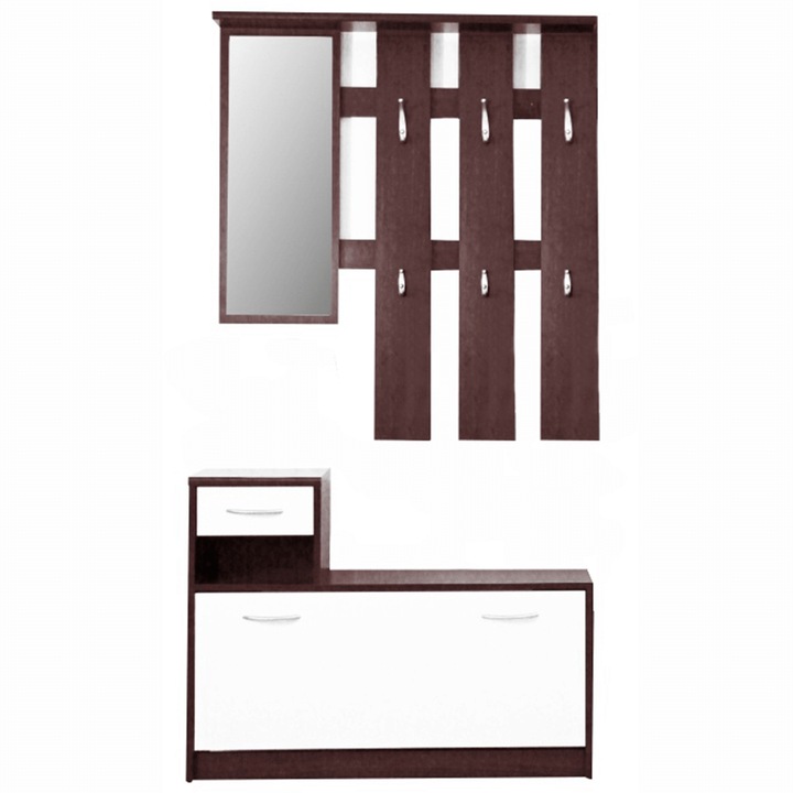 Set mobilier hol mdf wenge alb Mecki 100x26x190 cm