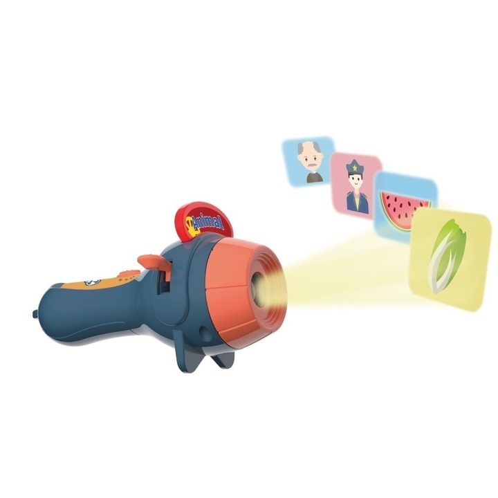 Oktatójátékkészlet, Zseblámpa projektor gyerekeknek, 6 téma, 48 kép, Tárolódoboz, +3 év, kék