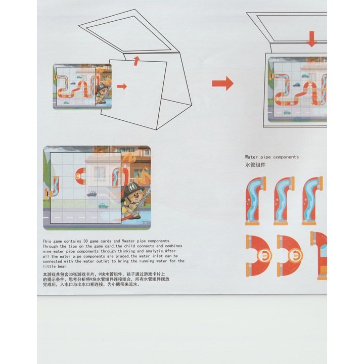 Joc educativ magnetic de interconectare, micul pompier, 15 nivele, 9 carti, pt. copii, +3 ani, multicolor